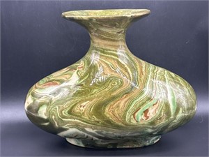 Glazed Green, Brown, & Orange Vase