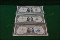 (3) 1957 one Dollar unc Silver Cert Notes