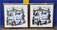 Pair of Vintage Russian Souvenir Tiles