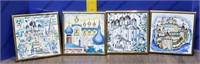 4 Vintage Russian Souvenir Tiles