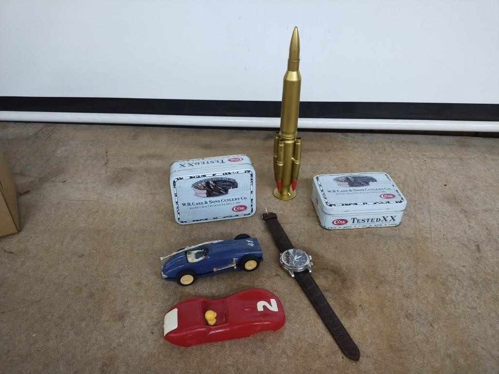 CITIZEN WATCH, SLOT CAR, BULLET DECORATION, TINS