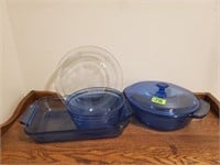 Fire King pie plate, blue baking dishes
mixing