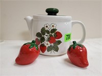 McCoy strawberry teapot, salt & pepper shakers