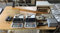Lot of 2 Adding Machines, Tape Dispenser, and