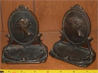 Antique Cast Metal Cameo Lady Bookend Pair 4.75t