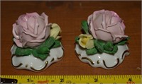 Pair Dresden Germany Porcelain Flower Place Card