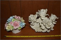 (2) Porcelain Flower Bouquet w/Ivory Capodimonte