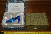 "Grandma" Glass Blue Slipper w/box + Empty