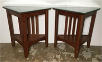 Ethan Allen Triangular Side Tables with Glass