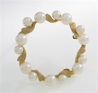 14K Yellow Gold Pearl Brooch