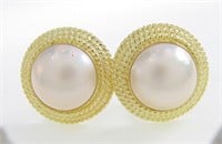 14K Yellow Gold Mabe Pearl Earrings