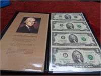 2003-Uncut sheet $2 dollar US Banknotes.