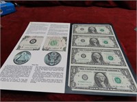 1985-Uncut sheet $1 dollar US Banknotes.