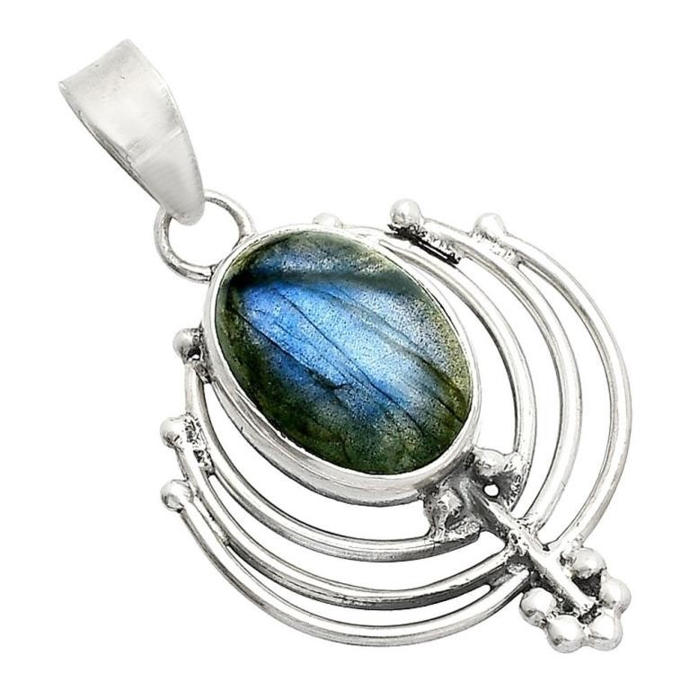 Sterling Silver Lotus Blue Labradorite Pendant