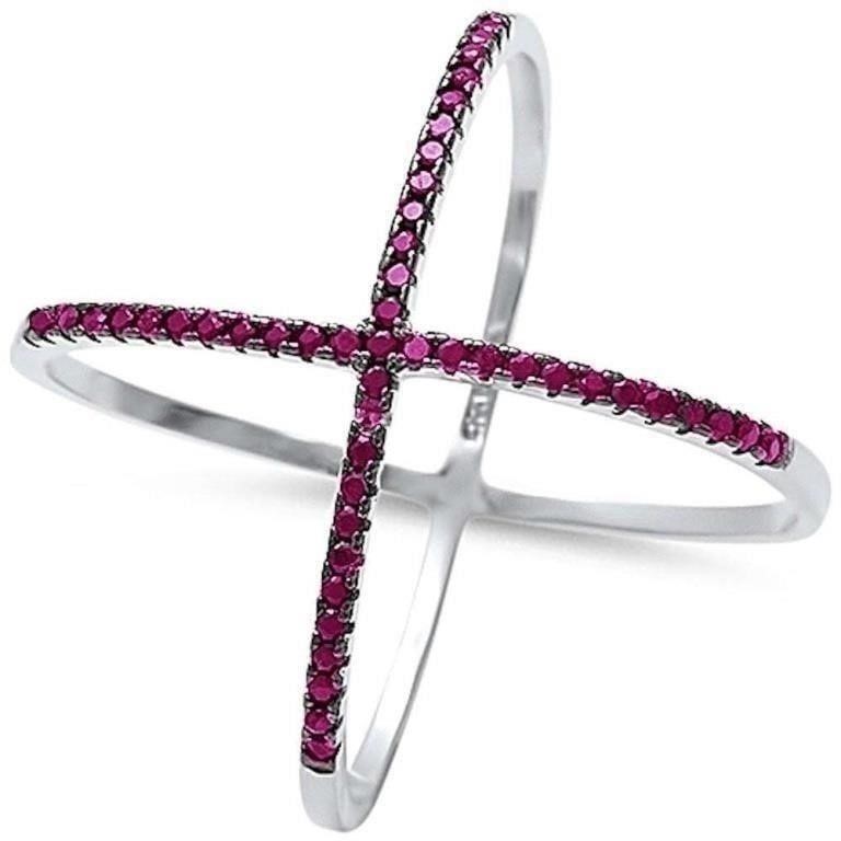 Sterling Silver Criss Cross Ruby Ring