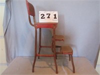 Vintage red metal step chair
