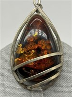 FINE Vintage Sterling Stunning Amber LG Pendant