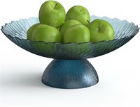 Glass Fruit Bowl  Large  Pedestal (blue)