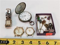 Hat Pins, Vintage Pocket Watch, Elgin & Other