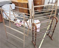 2 wood clothes dryers and quilt rack