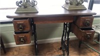 Domestic Treadle base antique desk w/ drop leaf