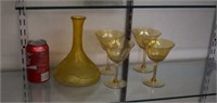 Gold Color Decanter with Four Footed Wine Glasses