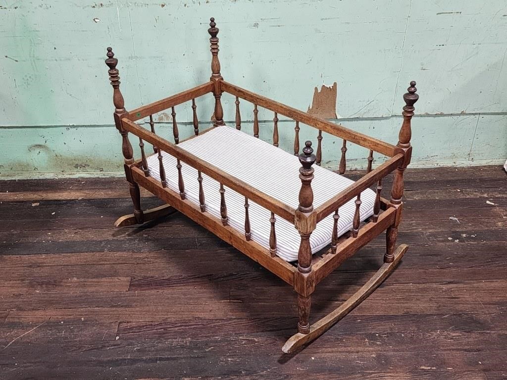 1800's Walnut Victorian Baby Cradle