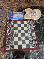 Cast Iron Chess Set, Bridge & Dominos