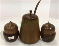 Wooden acorn shaped salt and pepper shakers and a
