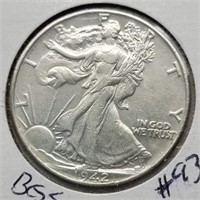 1942 WALKING LIBERTY HALF DOLLAR AU