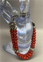 Michael Golan Red Coral Beaded Sterling Silver