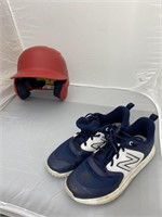 Baseball Helmet & Sz 8 New Balance Shoes Hair Scru