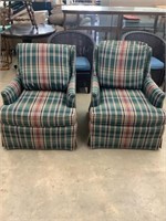 Pair of green upholstered arm chairs