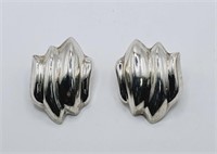 Vintage Hollow Sterling Silver Modernist Earrings