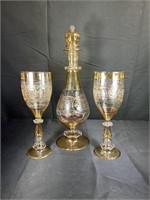 Egyptian Blown Decanter and Glasses