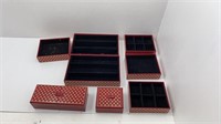 Eight Piece Jewelry Organizer Red with Gold Hearts