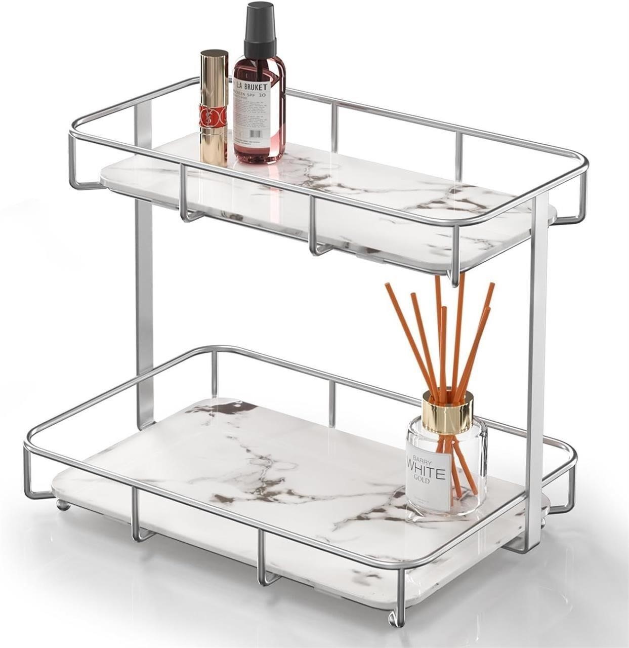 Ceramic Marble Double Tray Organizer Silver $72