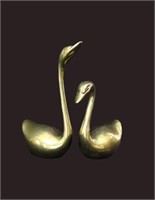 Pair of Small Brass Swans