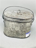 antique tin lunch pail w/ lid - 5" tall 6.5" wide