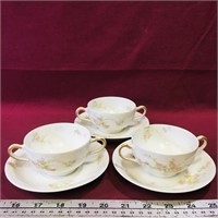 3 Pairs Of Limoges France Cups & Saucers