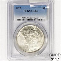 1922 Silver Peace Dollar PCGS MS63