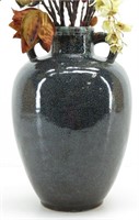 Brown & Speckled Blue Pottery Decor Vase