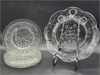 Pressed Clear Glass: 5-8.5in Plates & 12in Platter