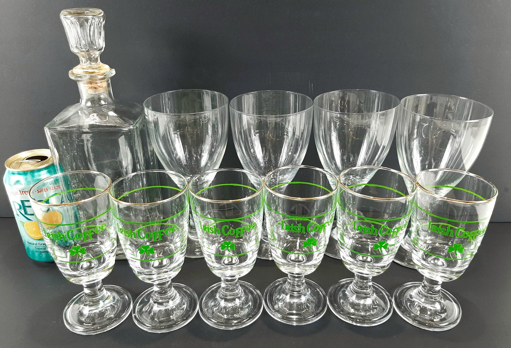 6 verres IRISH COFFEE, carafe et 4 coupes