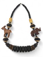 Wooden Carved Elephant & Impala Beaded Necklace