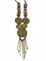Peruvian Necklace w/Alpaca Beads, Coins, Brass