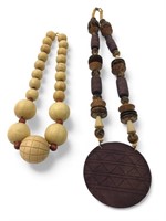 (2) Wooden Carved Beaded Necklaces