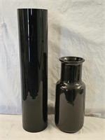 2 Large Black German Pottery and Glass Accent