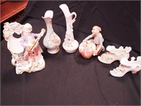 Six pieces of china and pottery: figurine of an