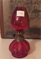 7.5" Red glass miniature oil lamp